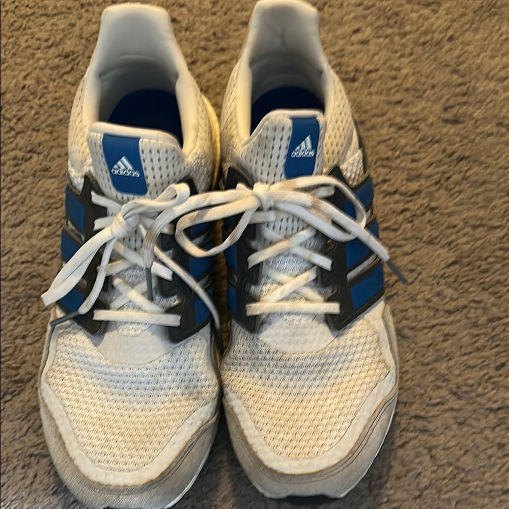 Men's Adidas Ultra  Boost White and Blue Athletic Shoes.  Size 10.5